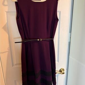 Calvin Klein Plum Midi Dress with Black Belt - 14